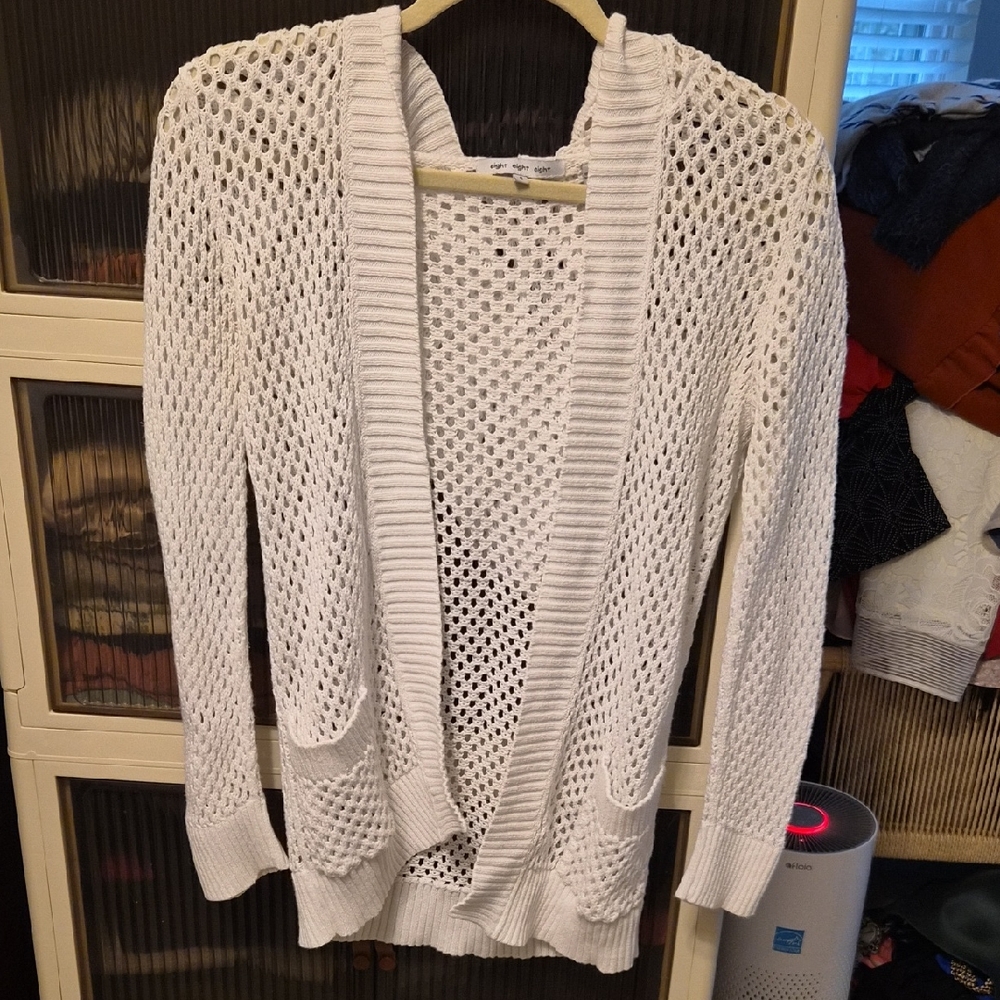 Eight Eight Eight White Open-Knit Cardigan